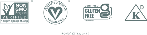 Non-GMO Project verified · Certified vegan · Certified gluten-free · Kosher