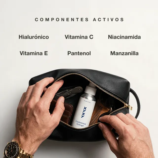 Componentes activos — Fundamental Hydrogel en el neceser
